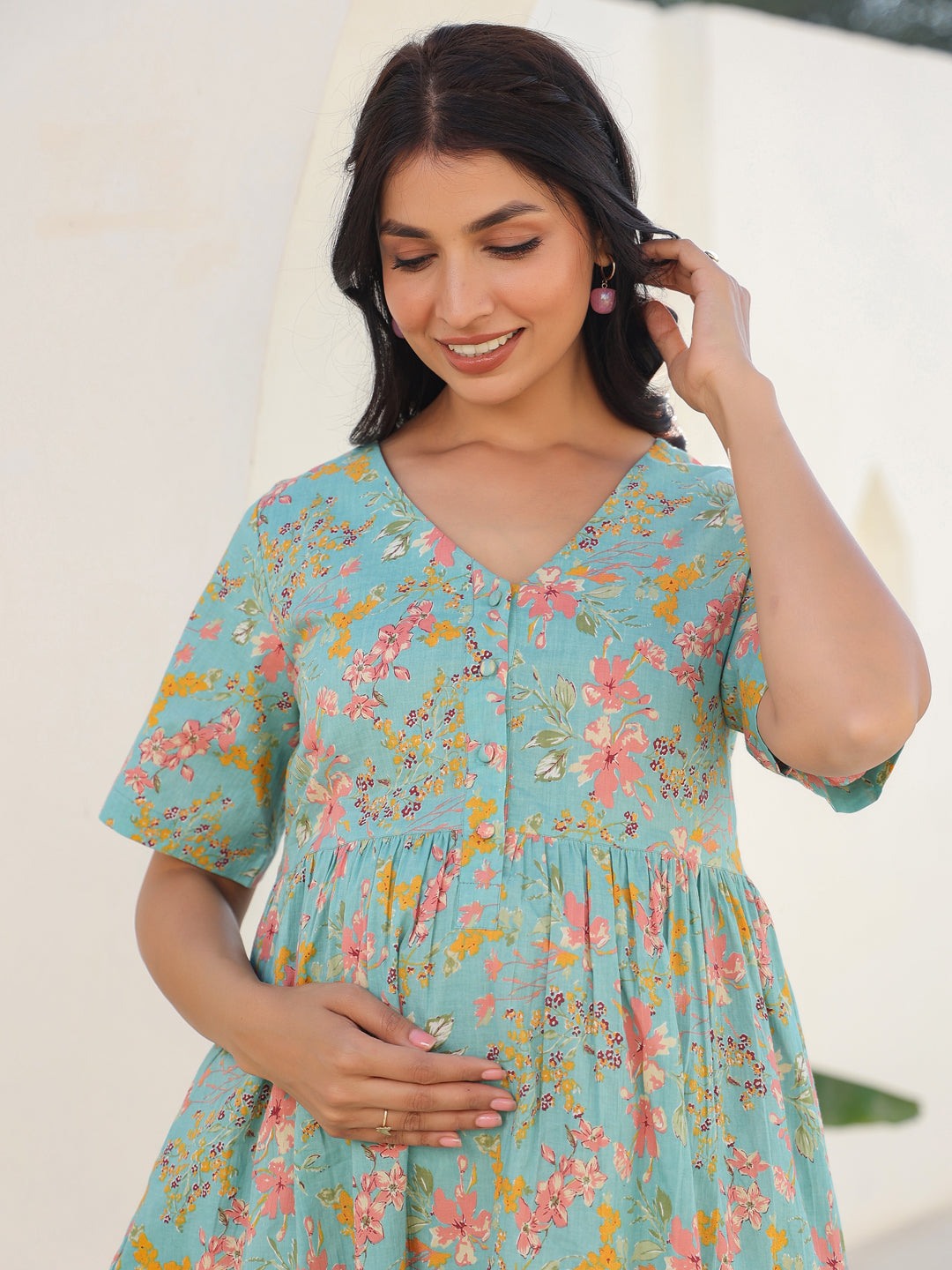 Janasya Bright Cotton Floral A-Line Tunic - Distacart