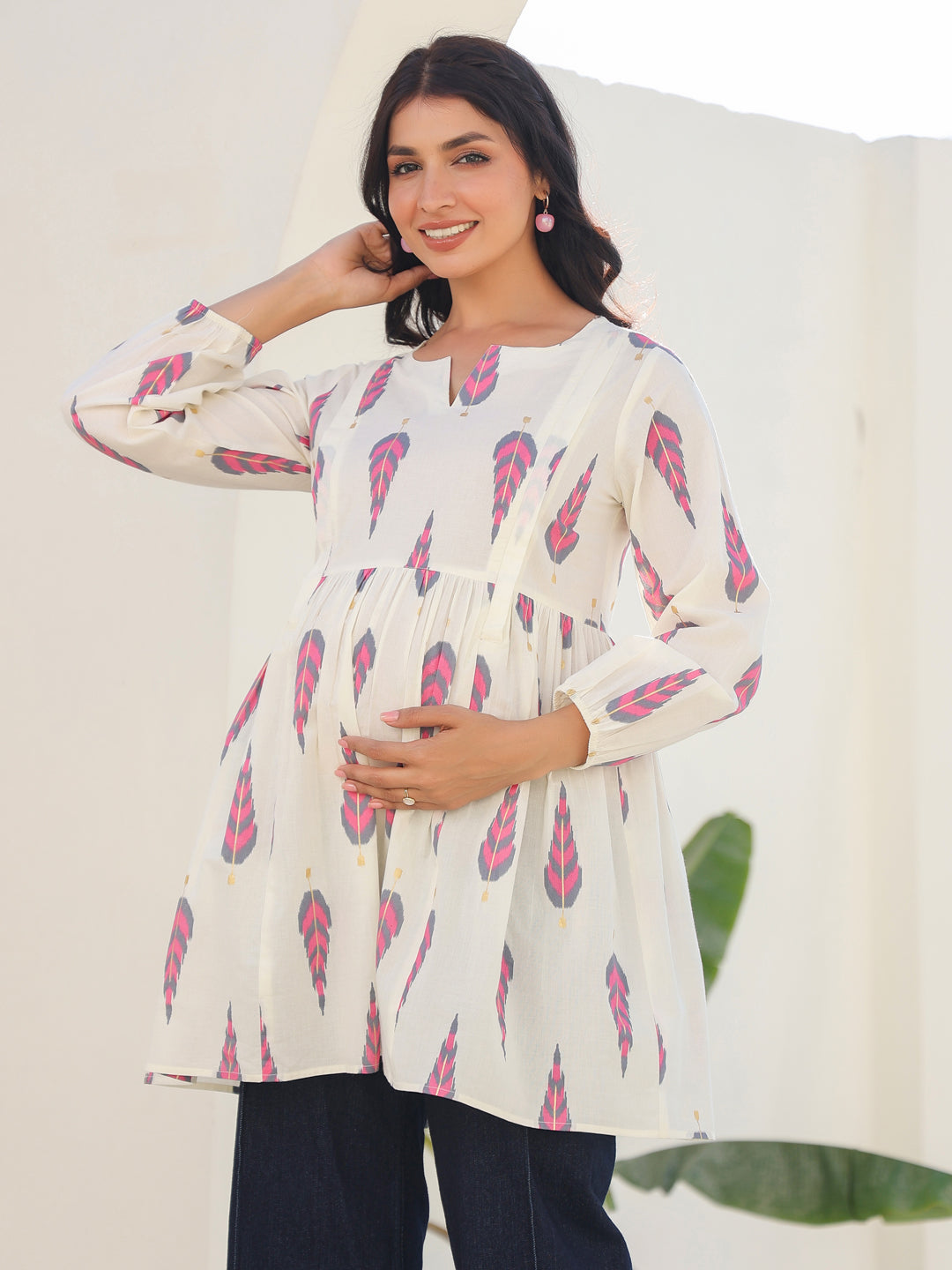 Janasya Light Cotton Ethnic Motifs A-Line Tunic - Distacart