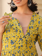 Janasya Bright Cotton Floral A-Line Top & Bottom Set - Distacart