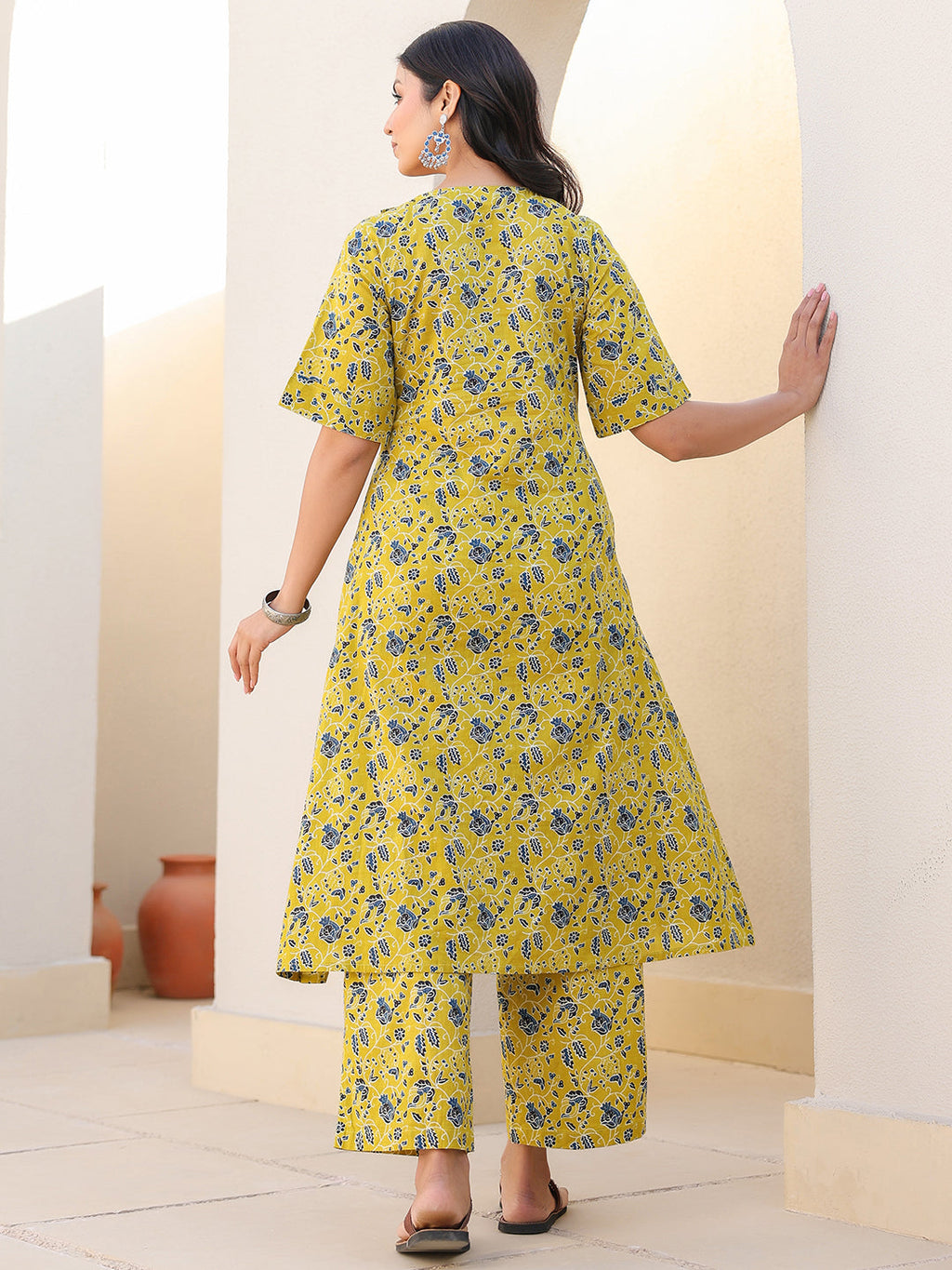 Janasya Bright Cotton Floral A-Line Top & Bottom Set - Distacart