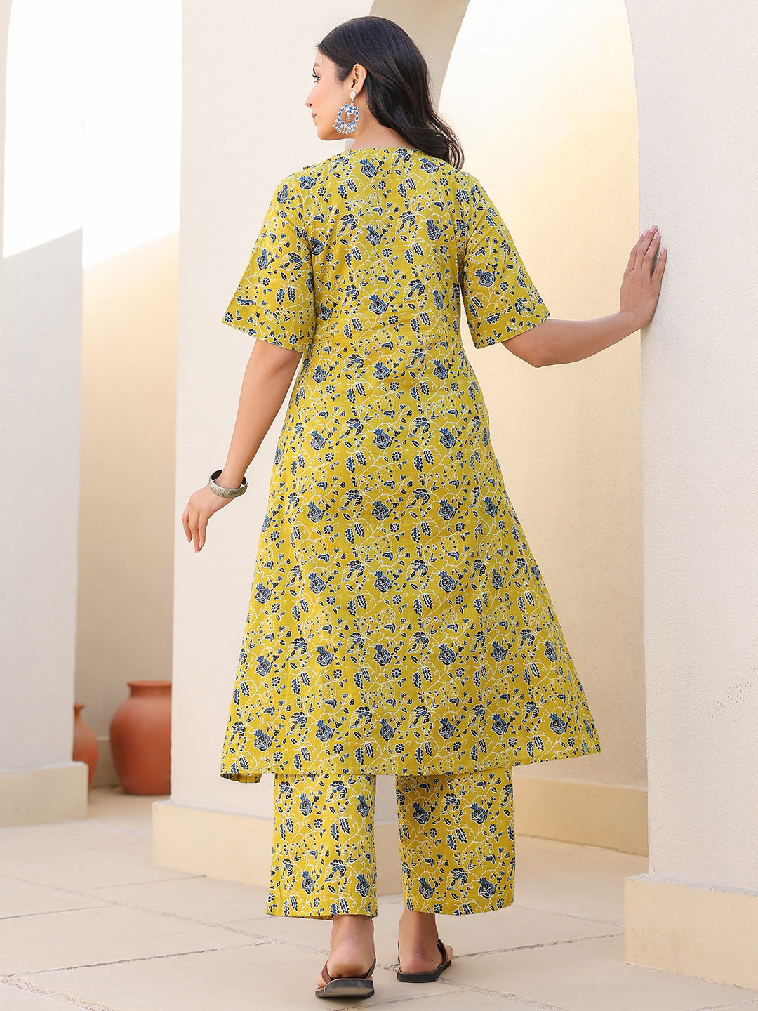 Janasya Bright Cotton Floral A-Line Top & Bottom Set - Distacart