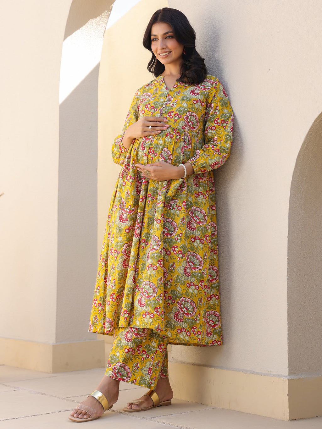 Janasya Bright Cotton Floral A-Line Kurta Set - Distacart