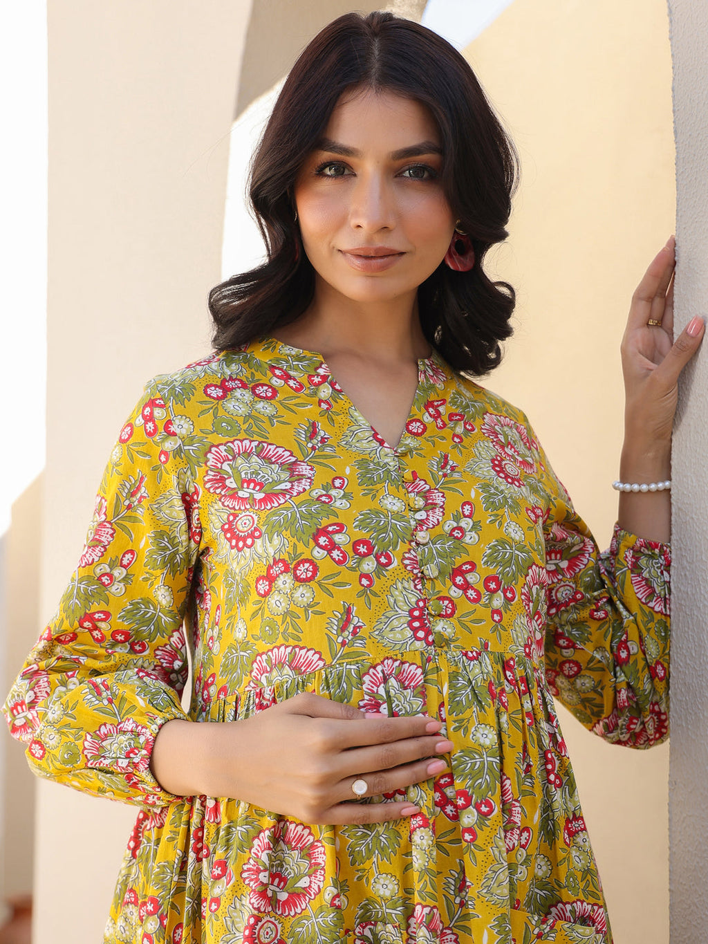 Janasya Bright Cotton Floral A-Line Kurta Set - Distacart