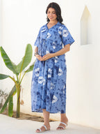 Janasya Dark Cotton Tie & dye Gathered Dress - Distacart
