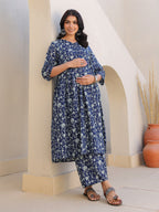 Janasya Dark Cotton Floral Gathered Top & Bottom Set - Distacart