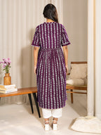 Janasya Dark Cotton Geometric A-Line Kurta