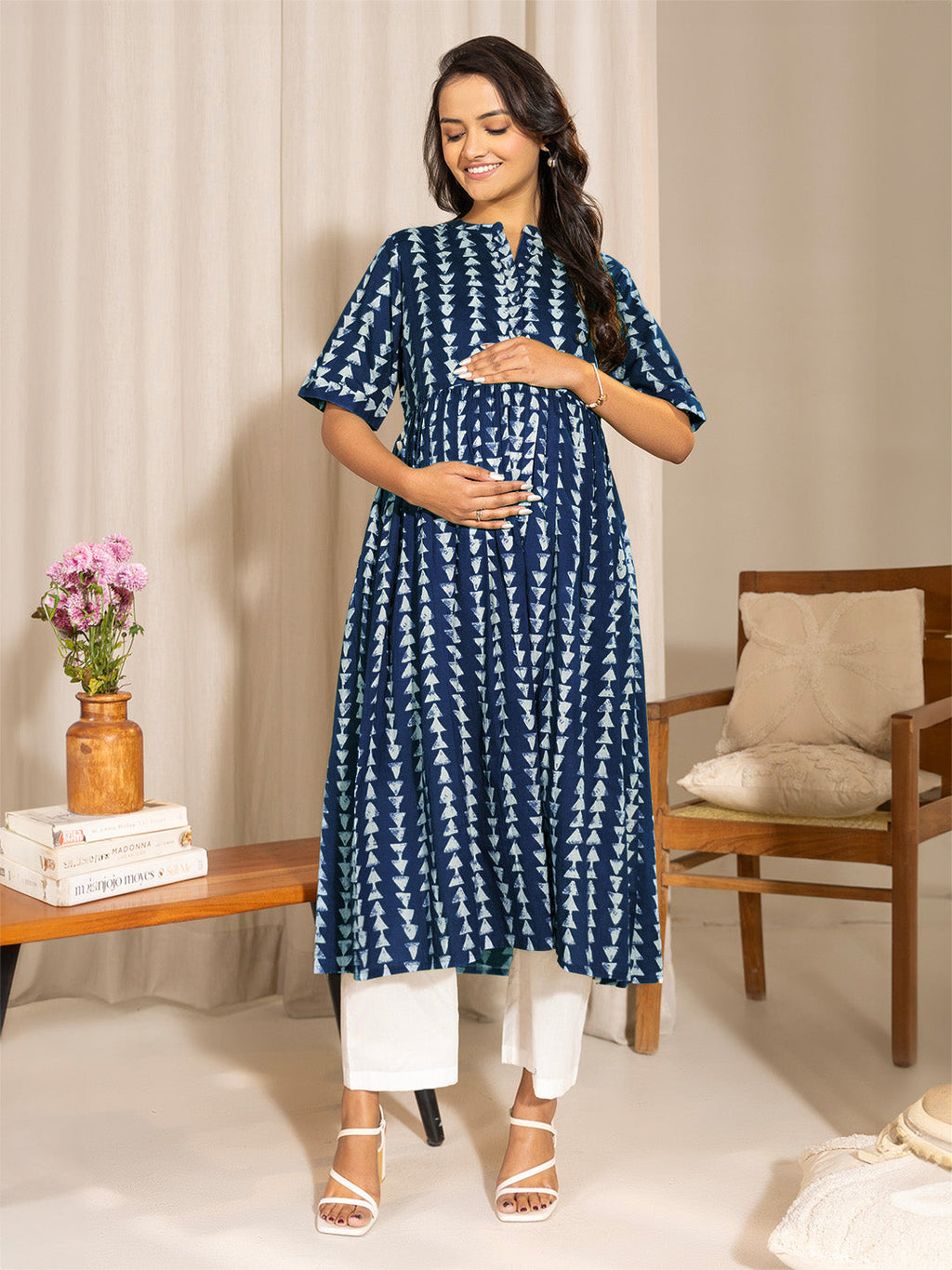 Janasya Dark Cotton Geometric A-Line Kurta - Distacart