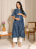Janasya Dark Cotton Geometric A-Line Kurta - Distacart