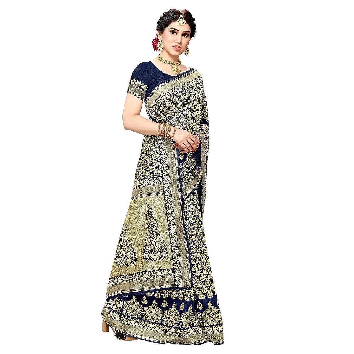 Vamika Navy Banarasi Jacquard Weaving Saree - Distacart