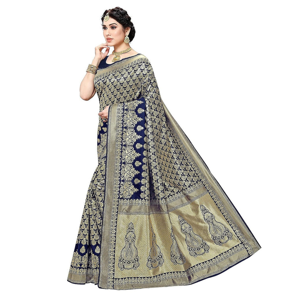 Vamika Navy Banarasi Jacquard Weaving Saree - Distacart