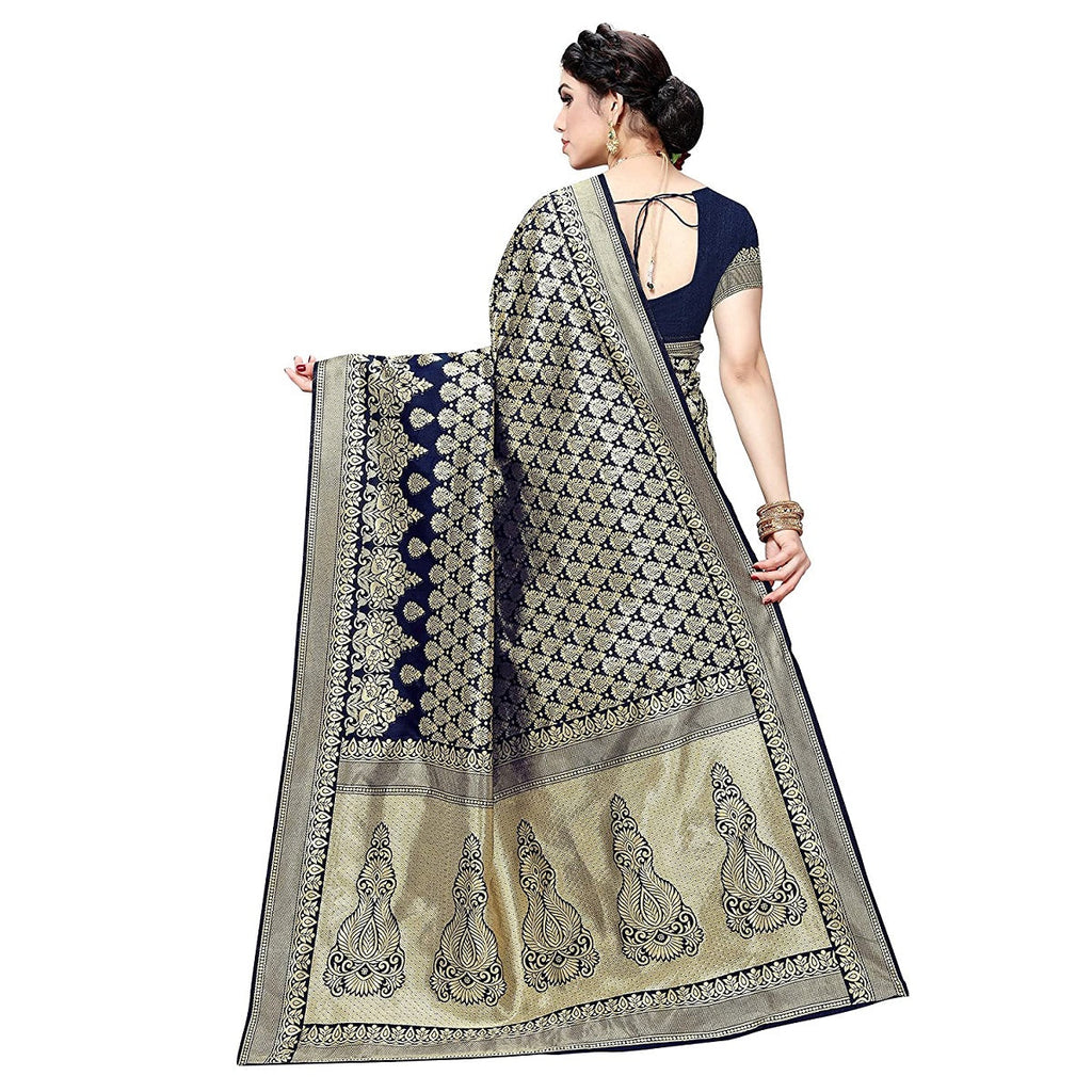 Vamika Navy Banarasi Jacquard Weaving Saree - Distacart