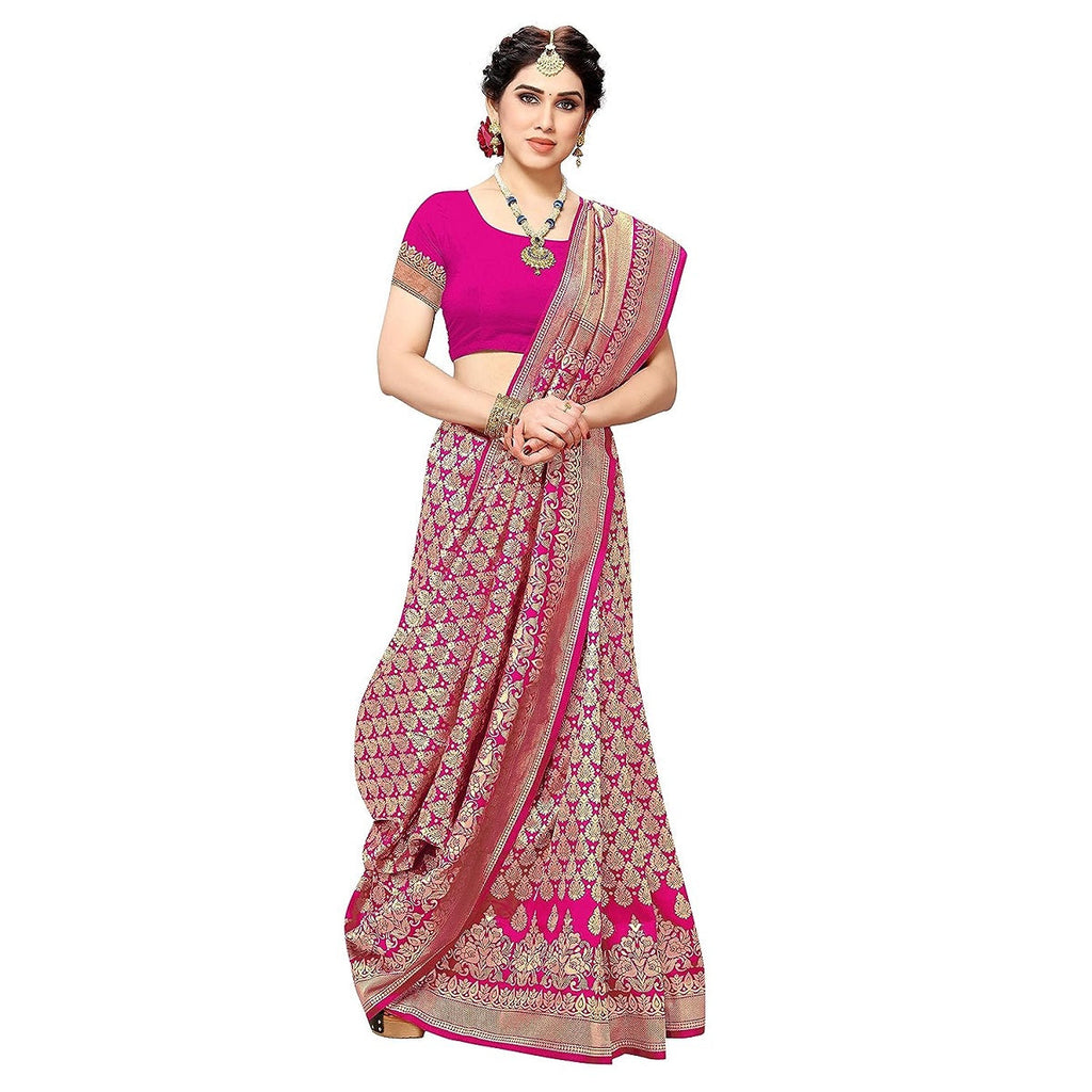 Vamika Pink Banarasi Jacquard Weaving Saree - Distacart