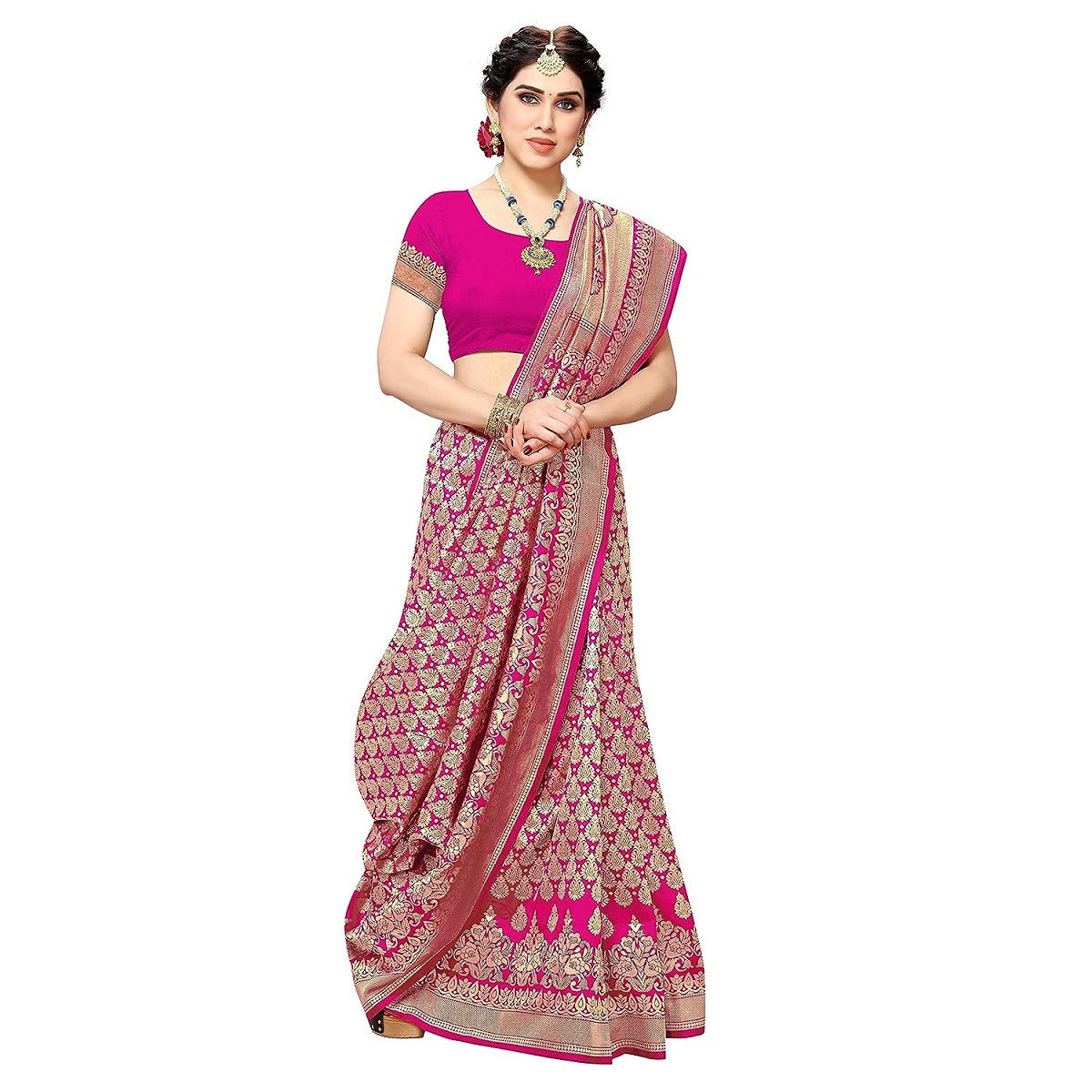 Vamika Pink Banarasi Jacquard Weaving Saree - Distacart