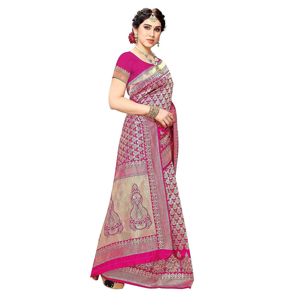 Vamika Pink Banarasi Jacquard Weaving Saree - Distacart