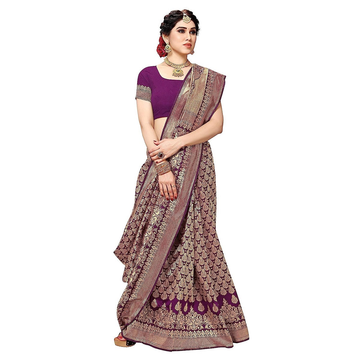Vamika Purple Banarasi Jacquard Weaving Saree - Distacart