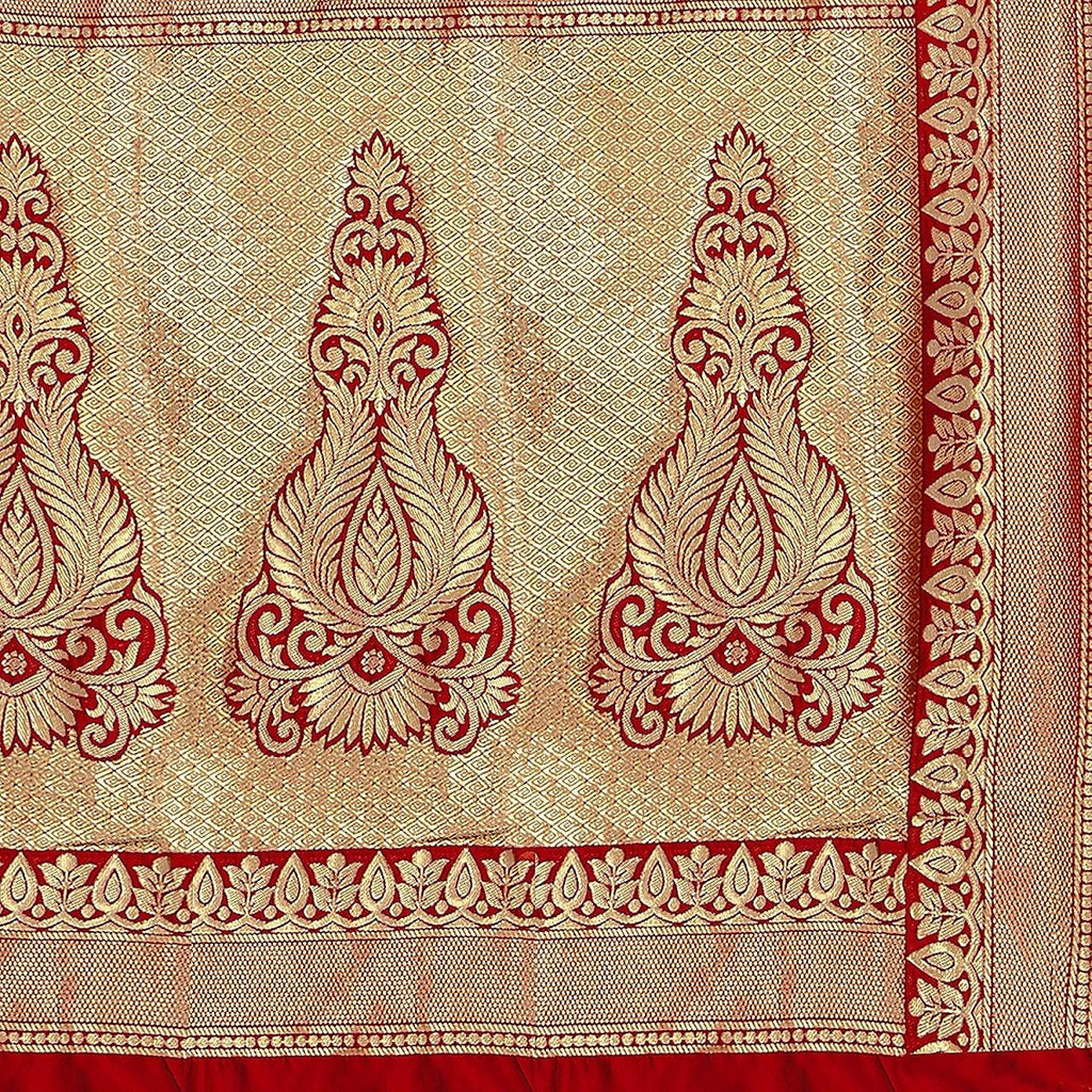 Vamika Red Banarasi Jacquard Weaving Saree - Distacart