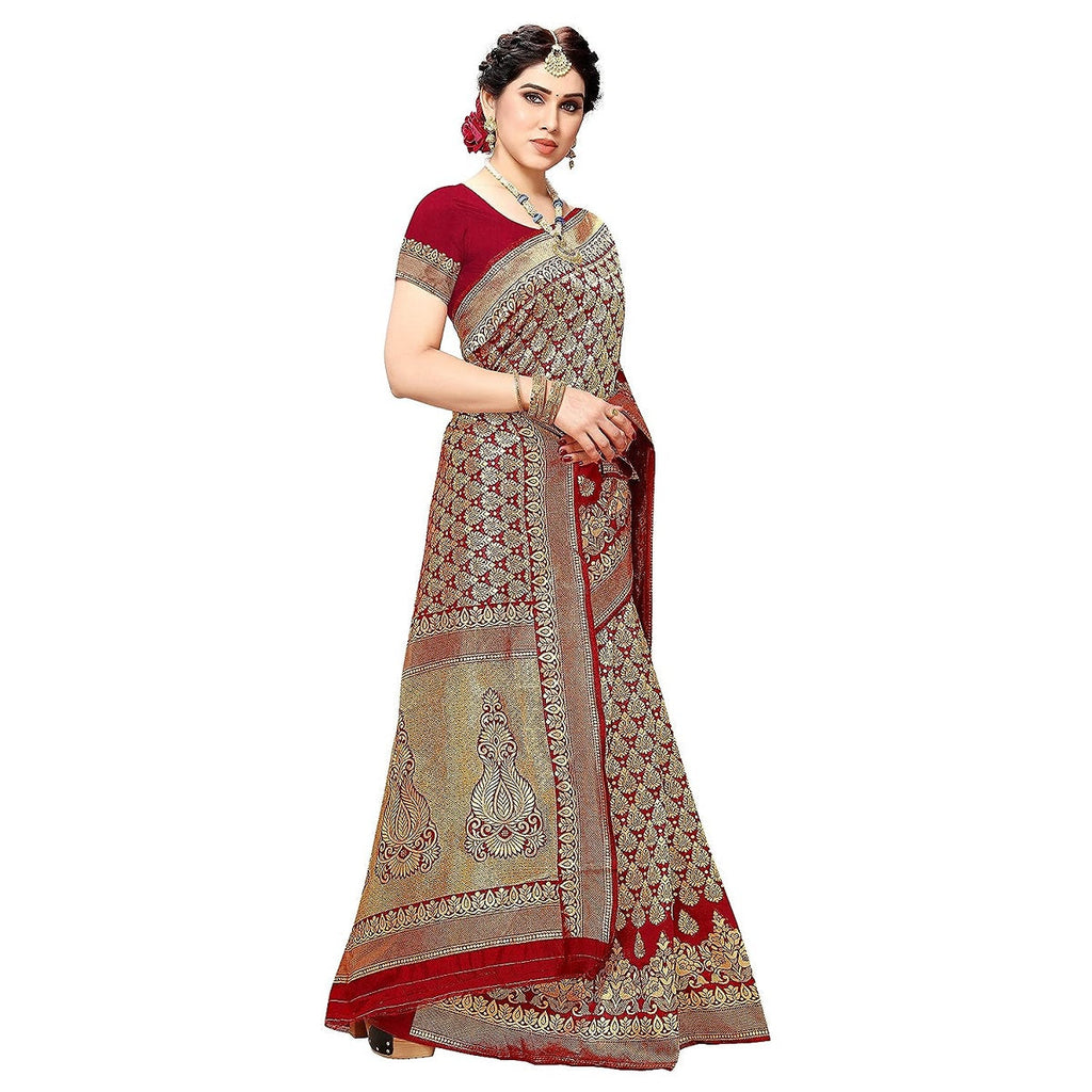 Vamika Red Banarasi Jacquard Weaving Saree - Distacart