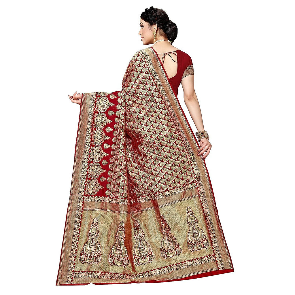 Vamika Red Banarasi Jacquard Weaving Saree - Distacart