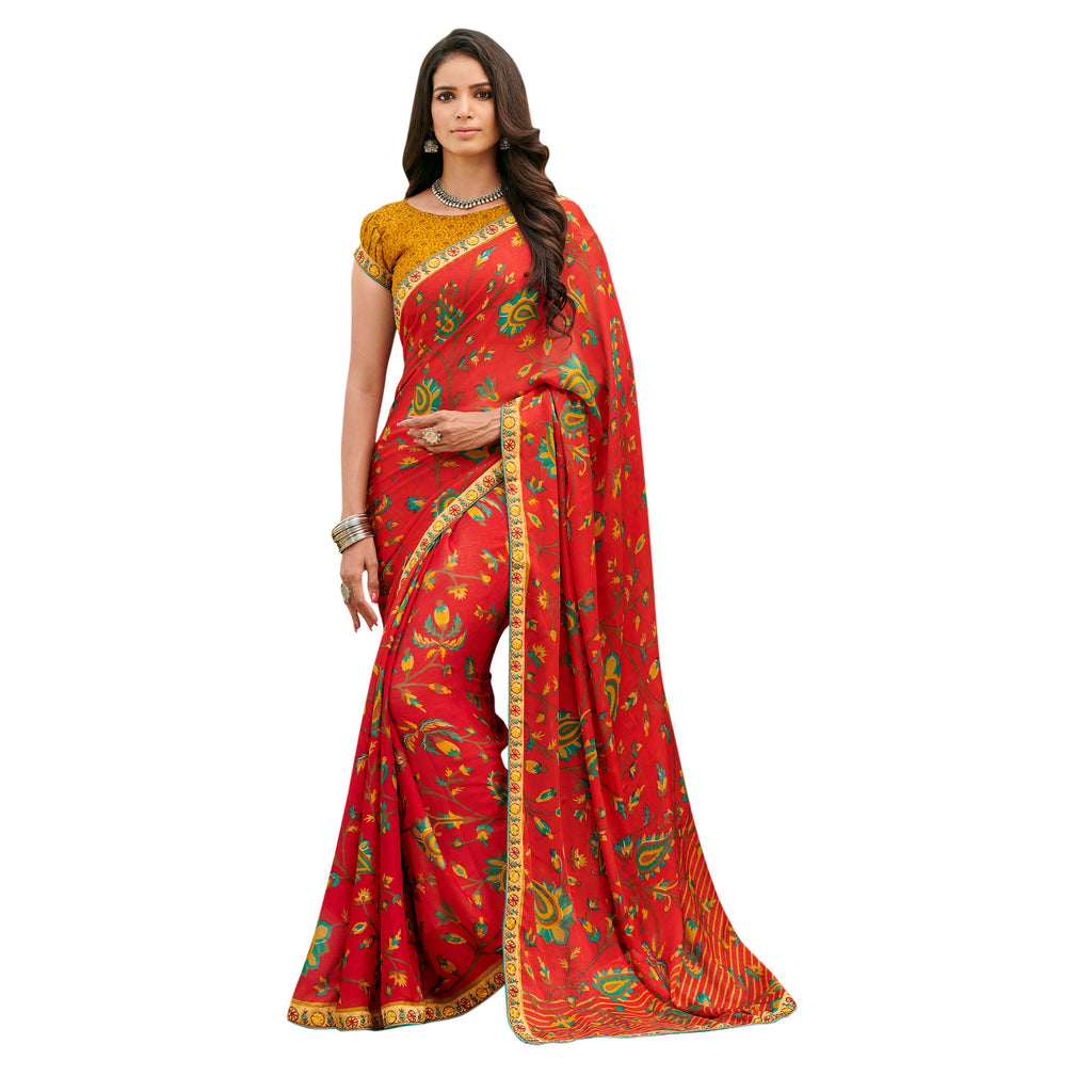 Vamika Orange Cadbury Chiffon Georgette Saree Saree