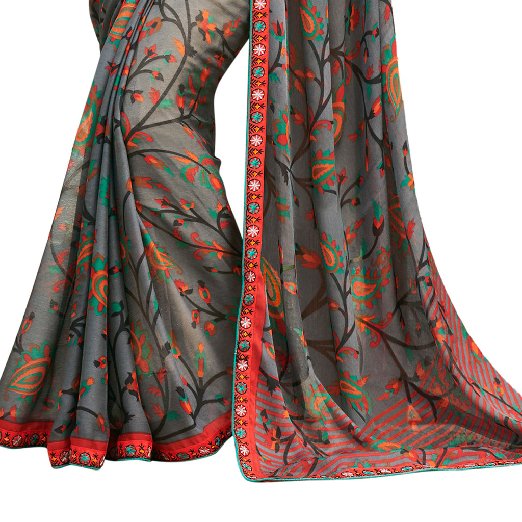 Vamika Grey Cadbury Chiffon Georgette Saree Saree