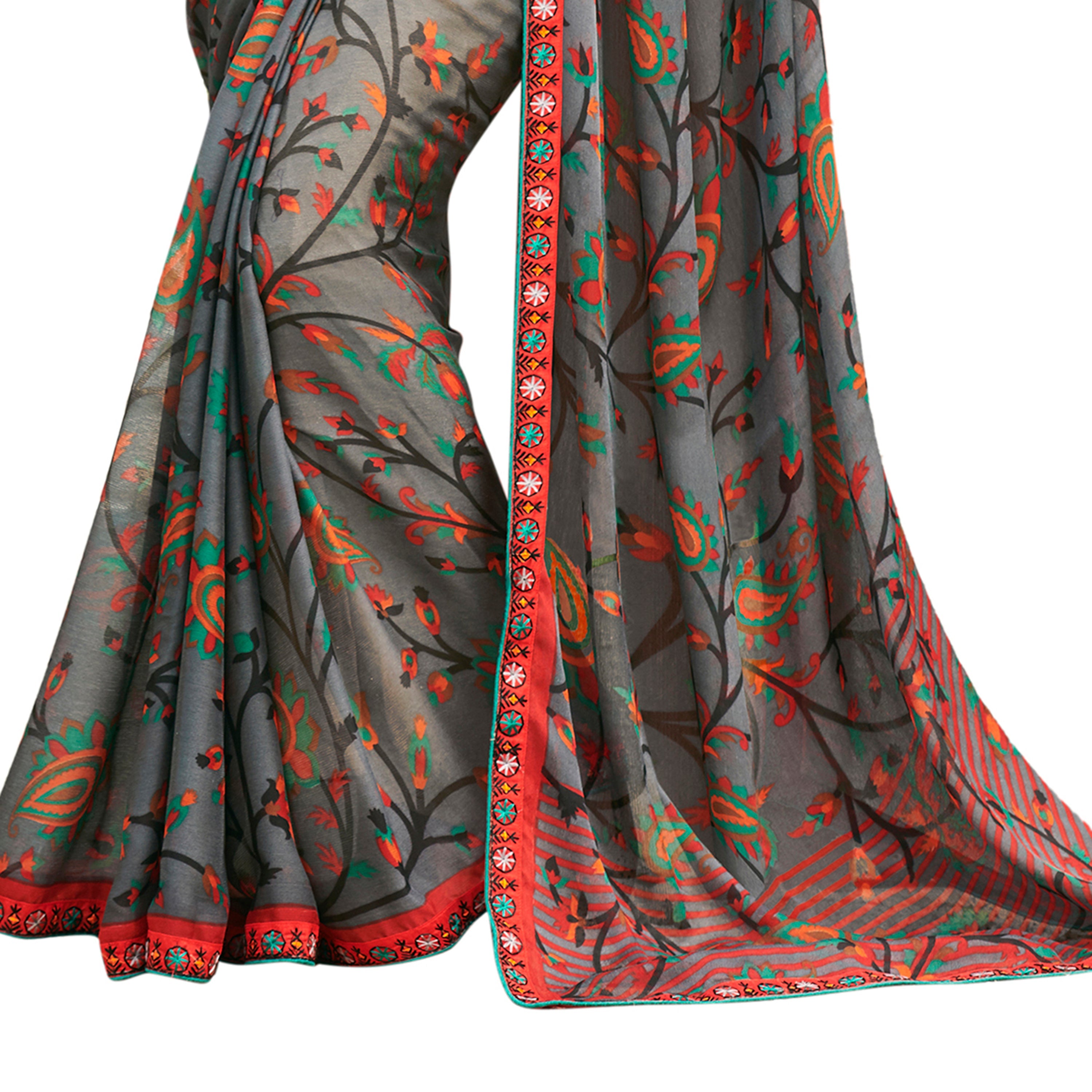 Vamika Grey Cadbury Chiffon Georgette Saree Saree