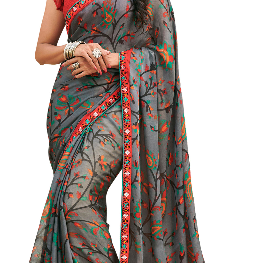 Vamika Grey Cadbury Chiffon Georgette Saree Saree