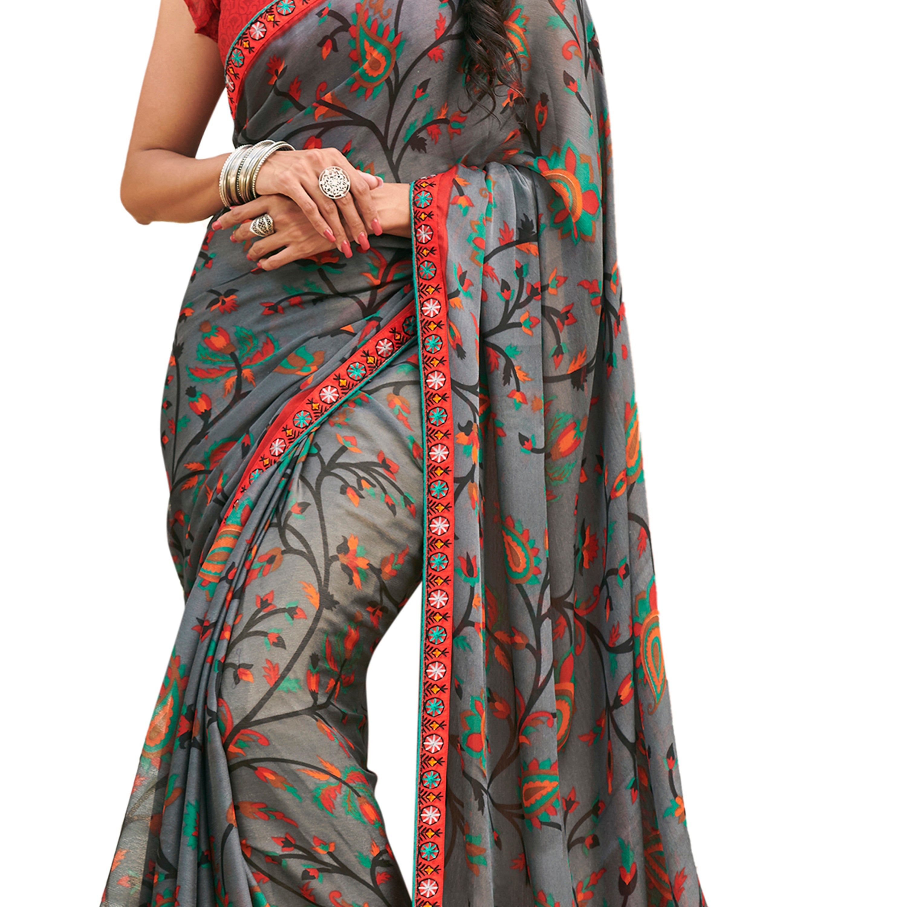 Vamika Grey Cadbury Chiffon Georgette Saree Saree