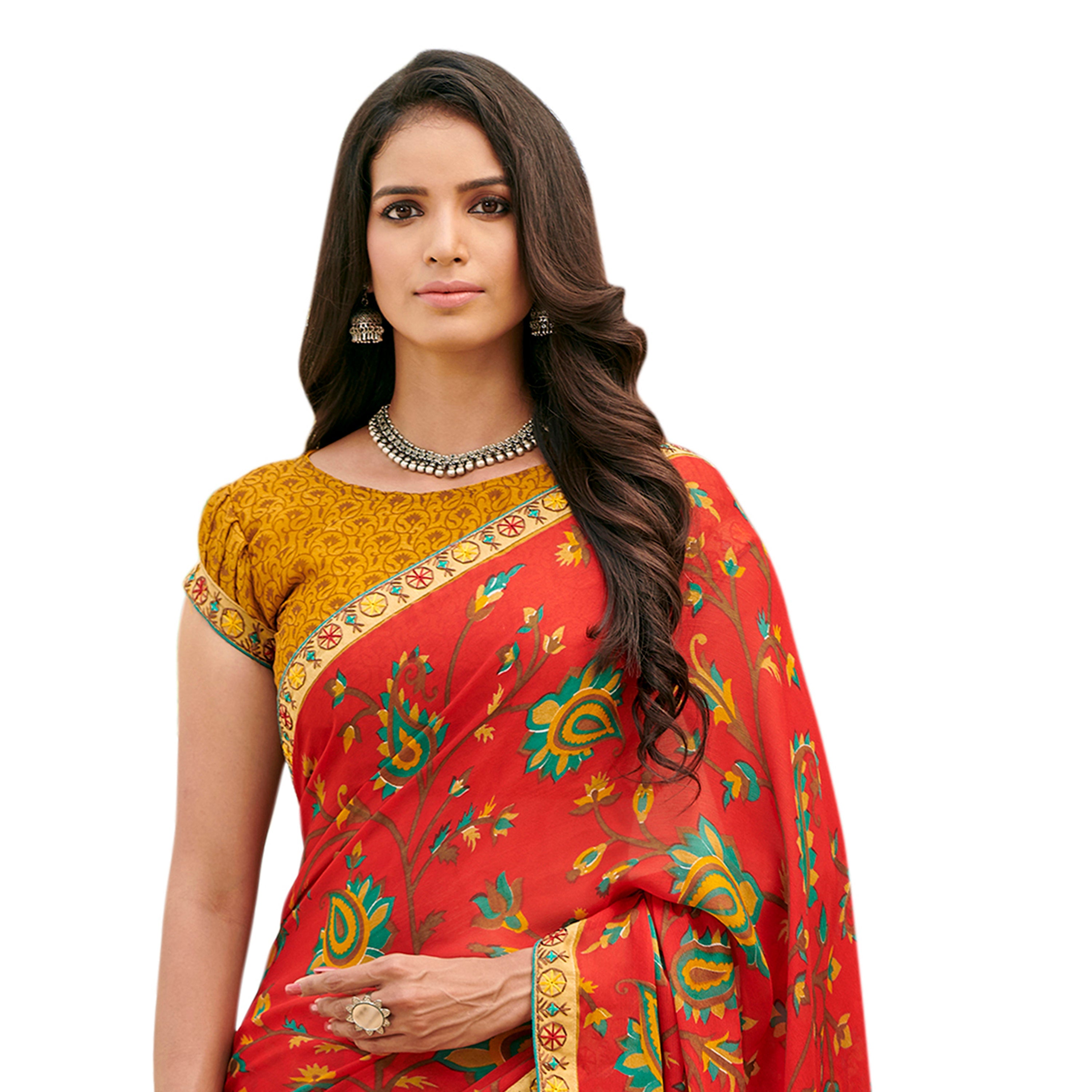 Vamika Orange Cadbury Chiffon Georgette Saree Saree