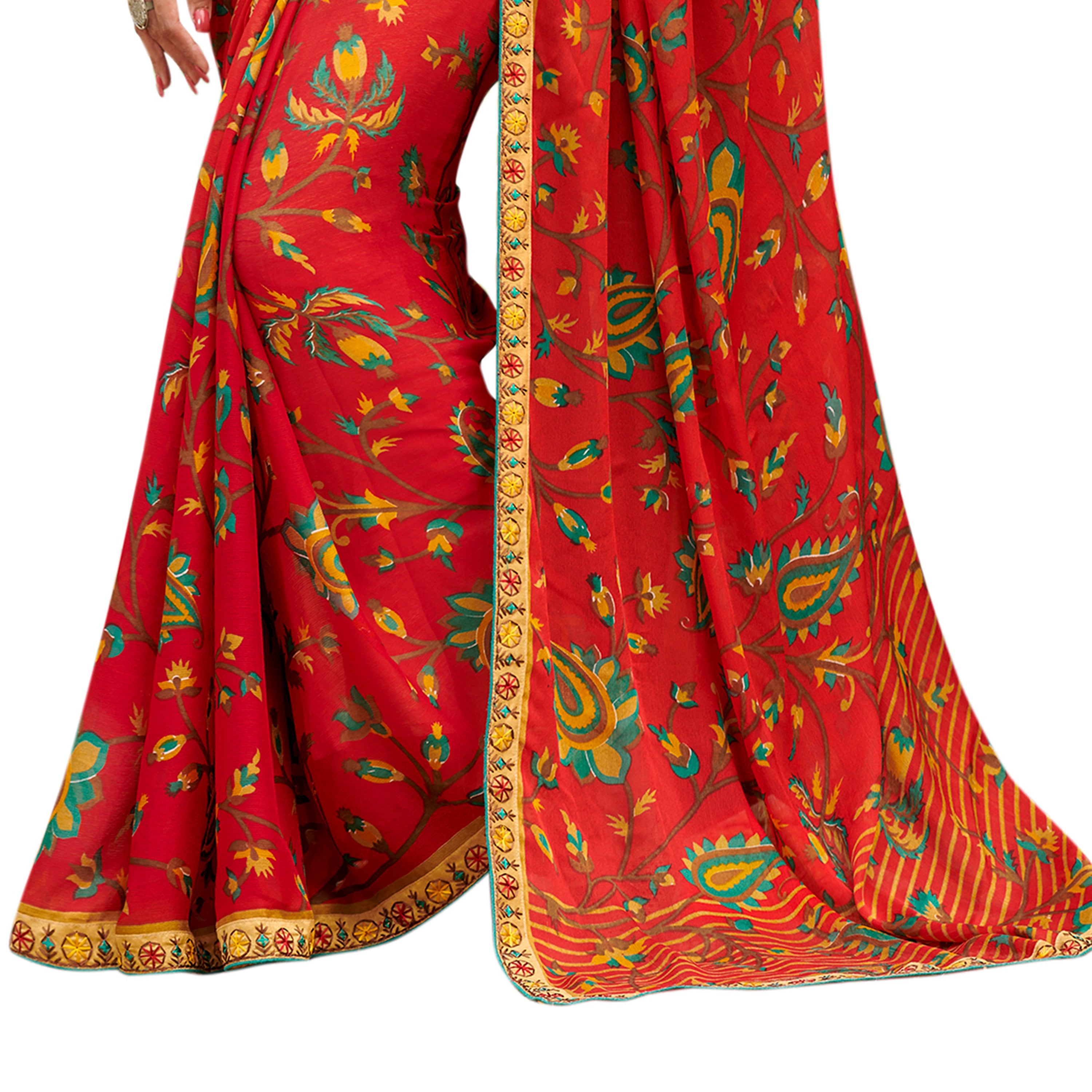 Vamika Orange Cadbury Chiffon Georgette Saree Saree