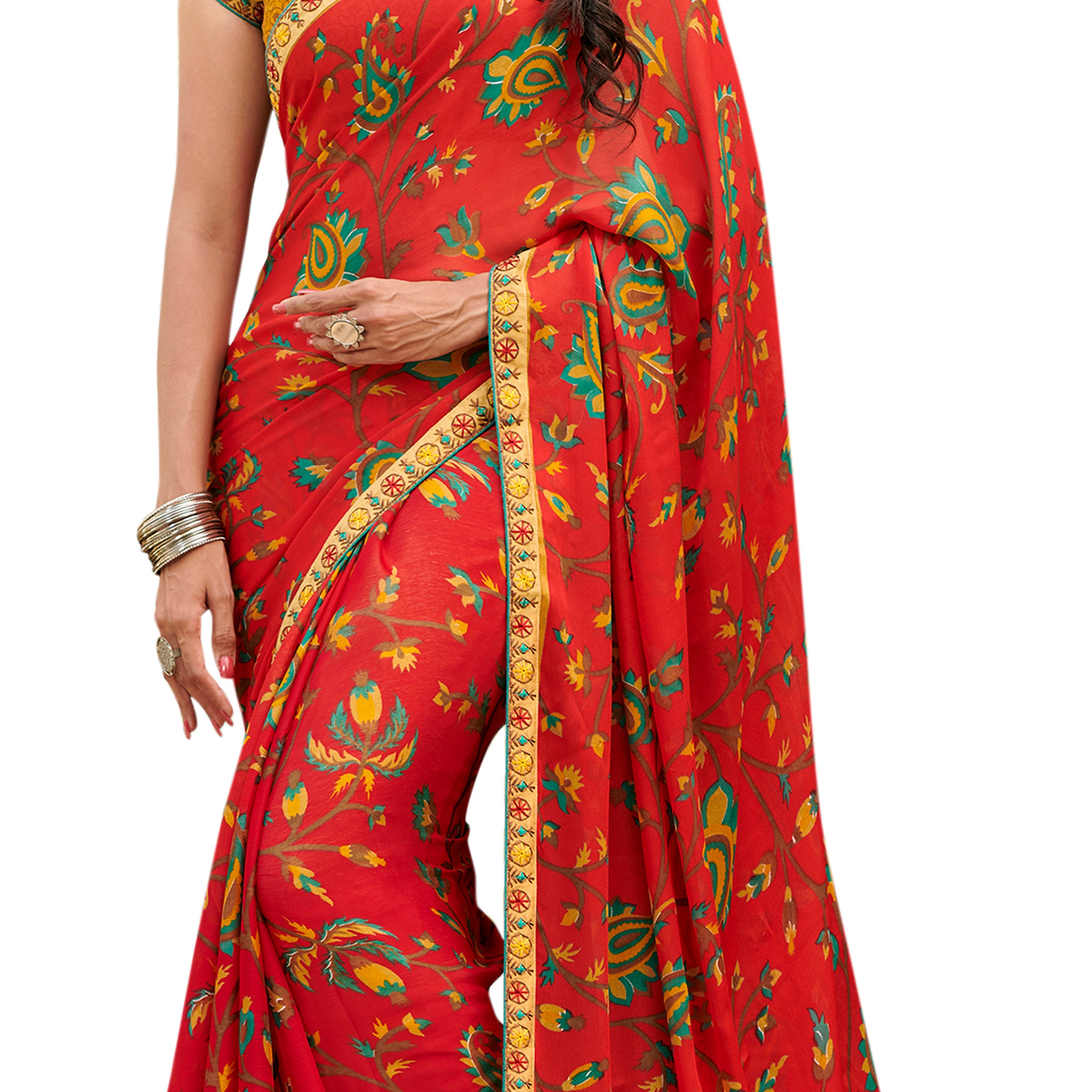 Vamika Orange Cadbury Chiffon Georgette Saree Saree