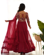 Evanik Women Maroon Festive Wear Embroidered Anarkali Kurta with Dupatta - Distacart