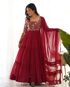 Evanik Women Maroon Festive Wear Embroidered Anarkali Kurta with Dupatta - Distacart