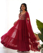 Evanik Women Maroon Festive Wear Embroidered Anarkali Kurta with Dupatta - Distacart