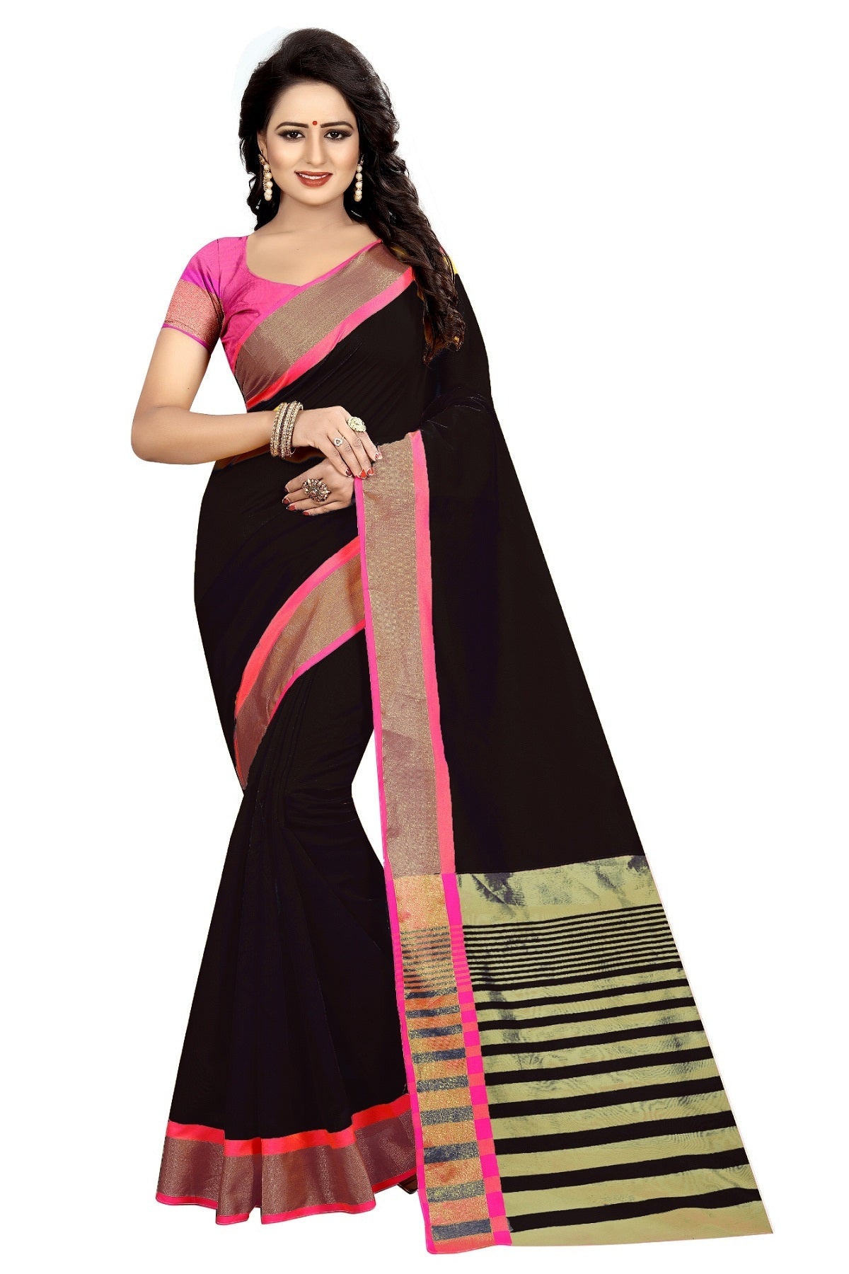 Vamika Black Cotton Silk Weaving Saree