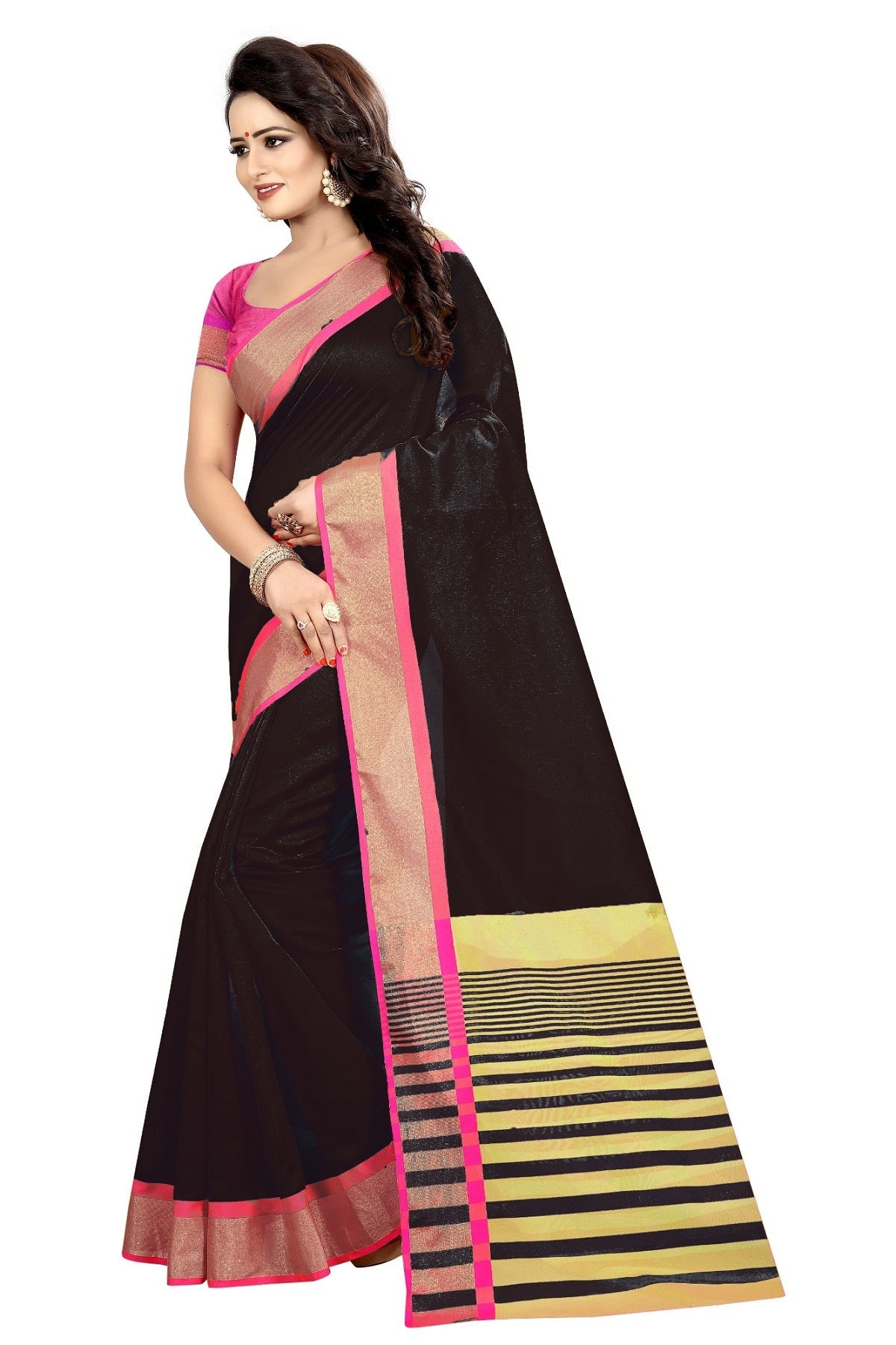 Vamika Black Cotton Silk Weaving Saree