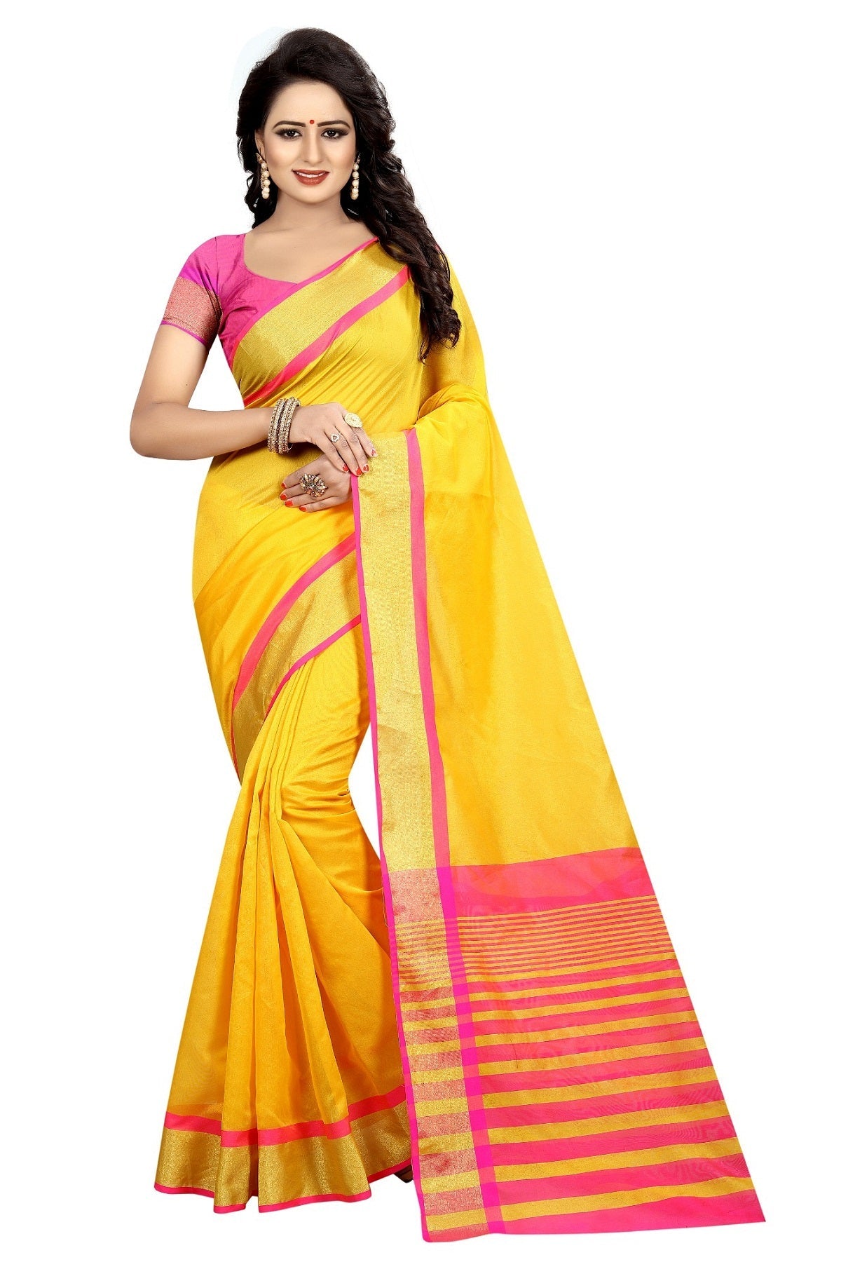 Vamika Yellow Cotton Silk Weaving Saree