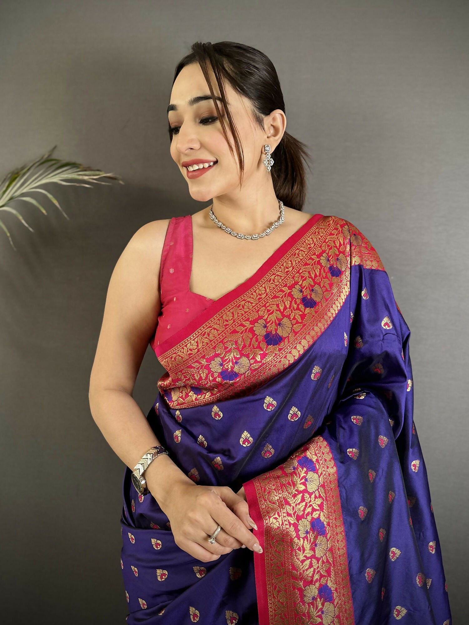 Joban Fashion Royal Blue Intricate Motifs Soft Silk Banarasi Saree