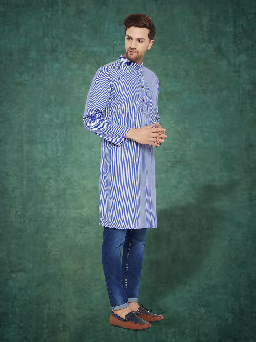 Even Apparels Men's Pure Cotton Blue Striped Kurta