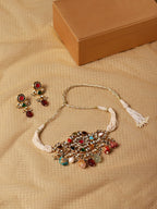 Maharani Multi Kundan Choker with Earrings- Ruby Raang