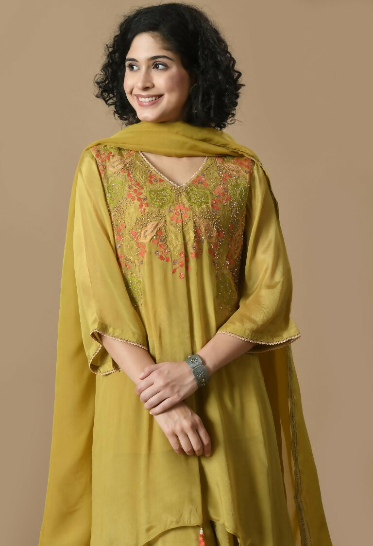 Joban Fashion Mehendi Chinnon Kurta Set