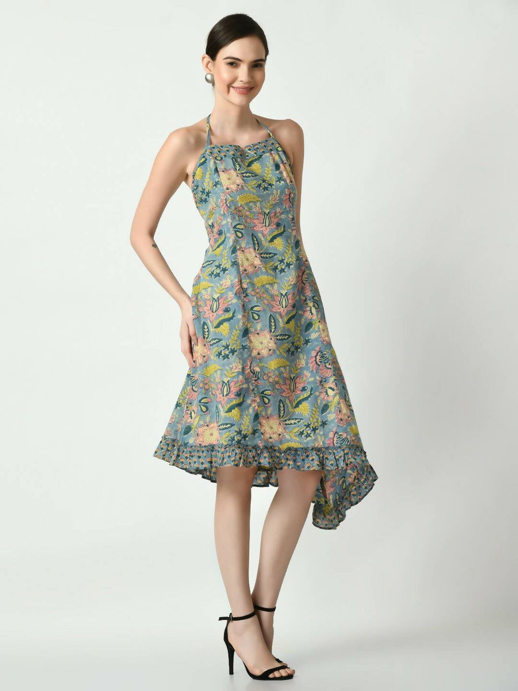 Myshka Women's Multi Floral Printed Fit and Flare Dress - Distacart