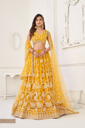 Eilara Women'S Mustard Butterfly Net With Sequins And Embroidery Work Lehenga Choli For Wedding