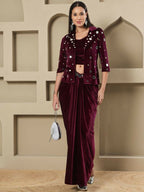 Joban Fashion Women Wine Velvet Hand Embellishment Stitched Dress - Distacart