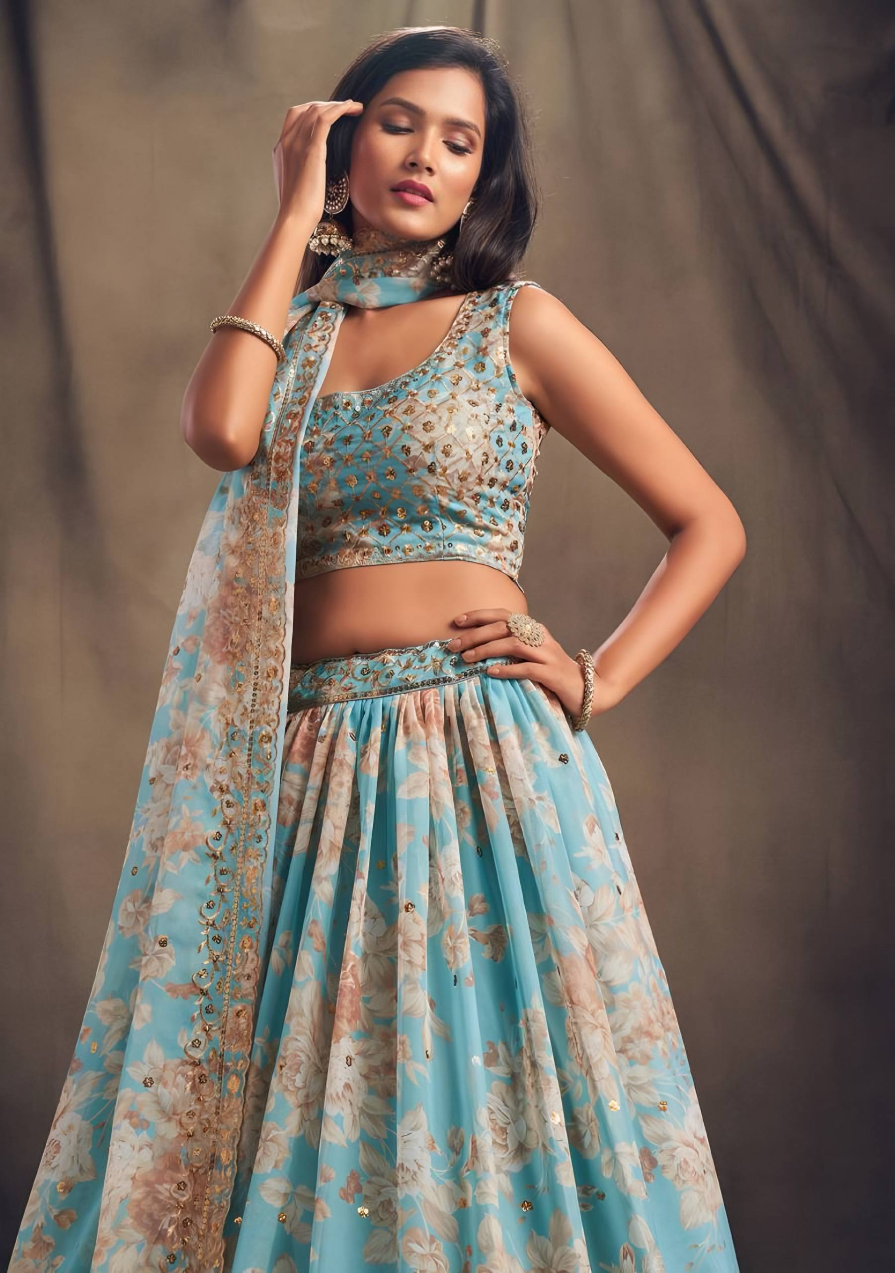 Lehenga Mart Designer Bollywood Style Wedding Wear Lehenga Choli - Aqua