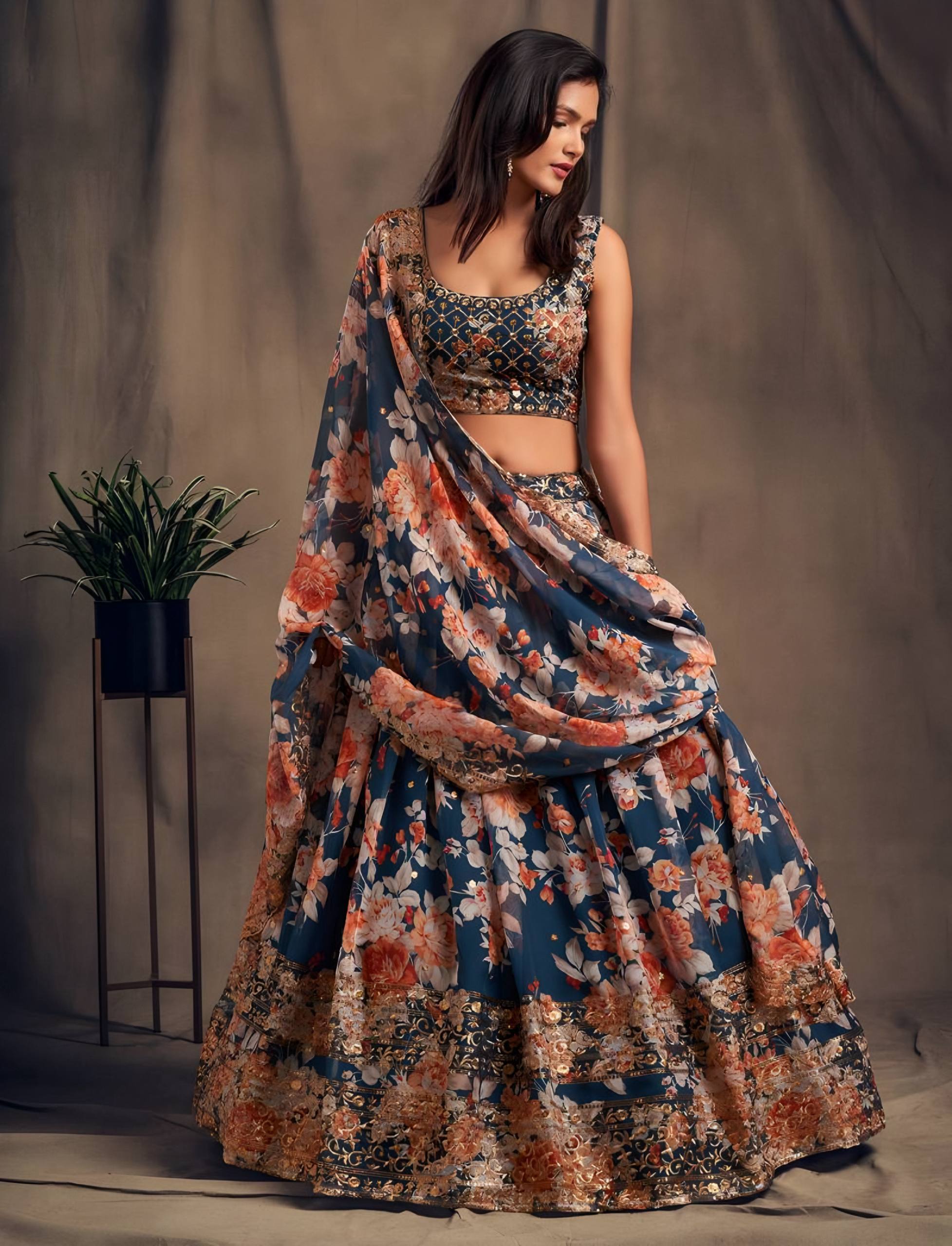 Lehenga Mart Designer Bollywood Style Wedding Wear Lehenga Choli - Navy Blue