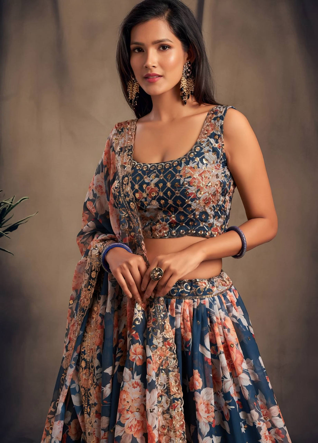 Lehenga Mart Designer Bollywood Style Wedding Wear Lehenga Choli - Navy Blue