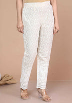 Miravan Women's Chikankari Cream Kurti Palazzo With Dupatta
