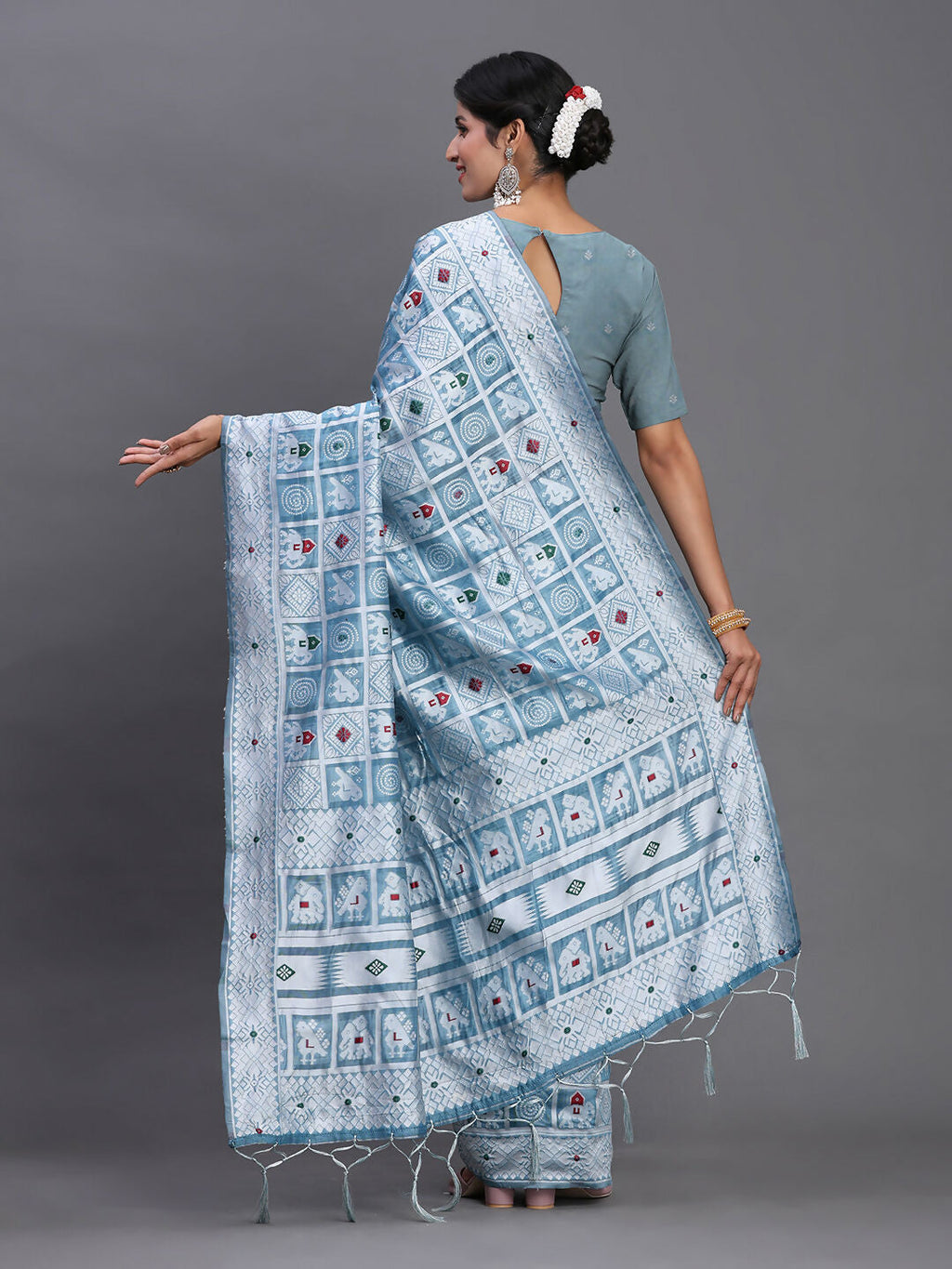 Shree Shyam Fashion Linen Cotton Sky Blue Saree - Distacart