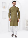 Joban Fashion Men's Rayon Cotton Olive Printed Kurta Pyjama set