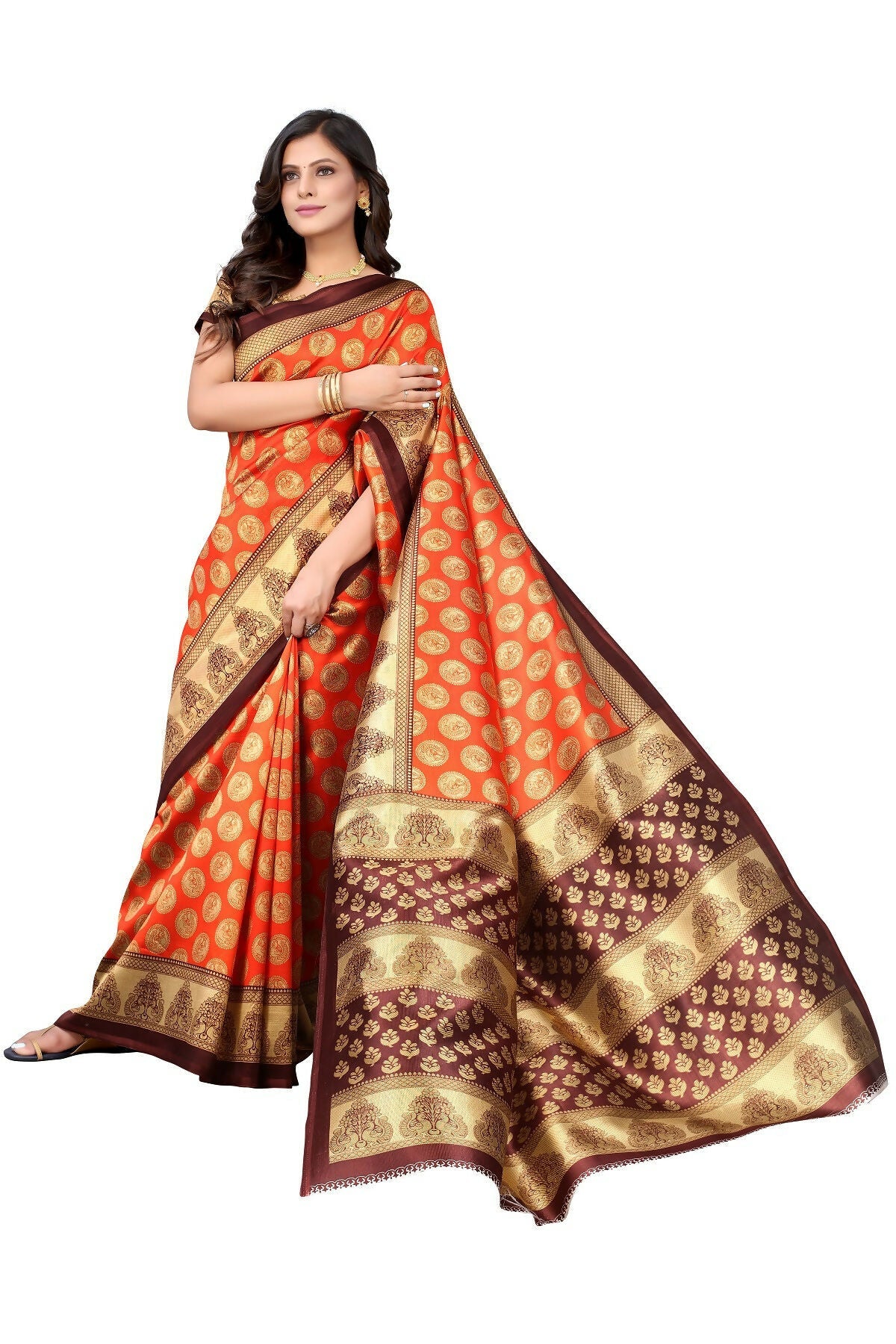 Vamika Orange Printed Art Silk Saree